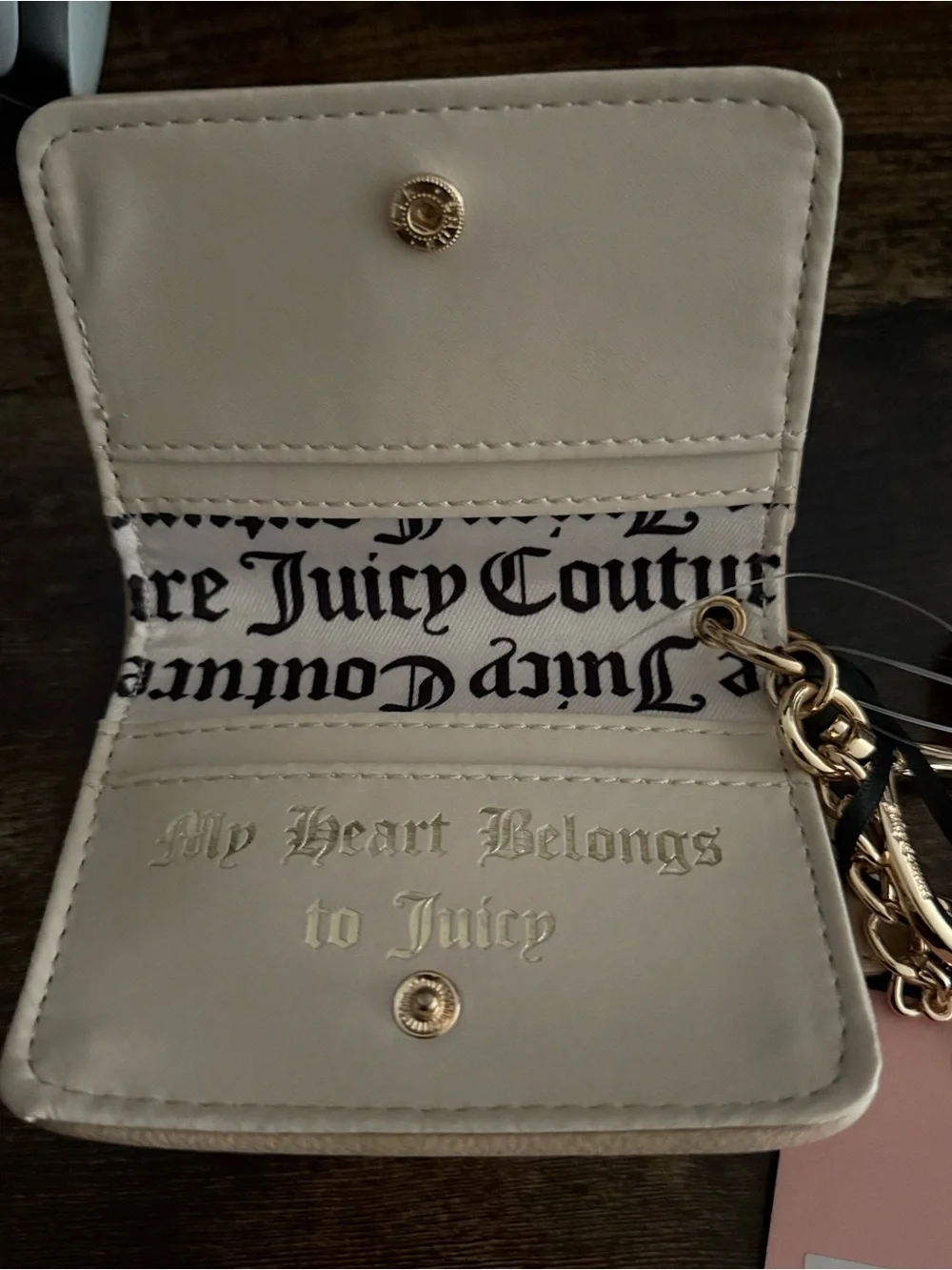 Juicy Couture Cream Cardholder with Pink Heart Keychain